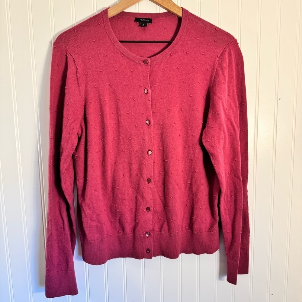 Ann Taylor Women’s Pink Button Down Polka Dot Cardigan Size Large